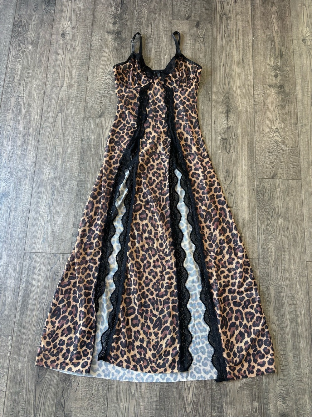 Leopard-Print Lace-Trim Chemise Slip - Brown/Black